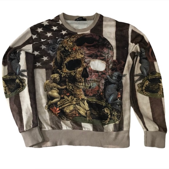 VKing by Takeshy Kurosawa Long Sleeved Skull Terry Sweatshirt Size Small EUC - Picture 1 of 14